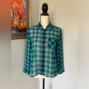 Faded Glory Women's Small Button Down Green (Mint) and Blue (Navy) Shirt / Top